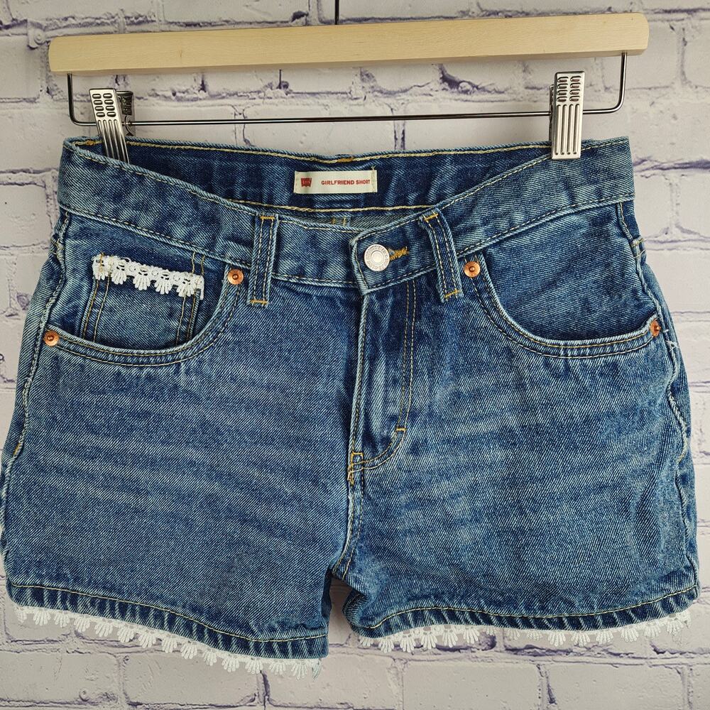 Levi Youth Girls 16 Crochet Floral Lace Trim Girlfriend Denim shorts